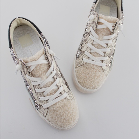 Dolce Vita Zina Leather Shearling Sneakers in Silver Multi Glitter NWOB - Picture 10 of 13